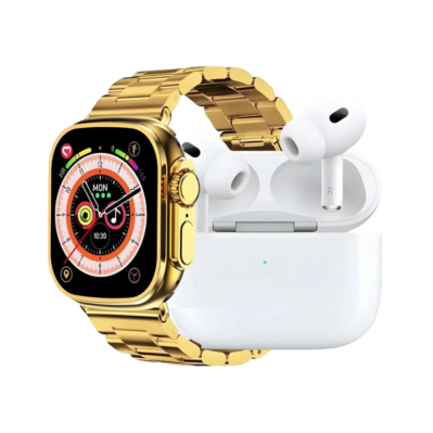 I20 Ultra Smart Watch Gold With Earbuds And 7 Straps