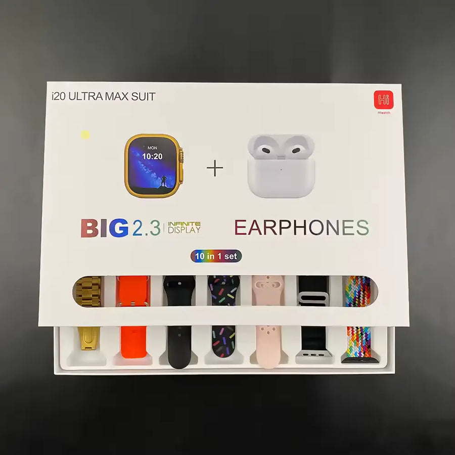 I20 Ultra Smart Watch Gold With Earbuds And 7 Straps